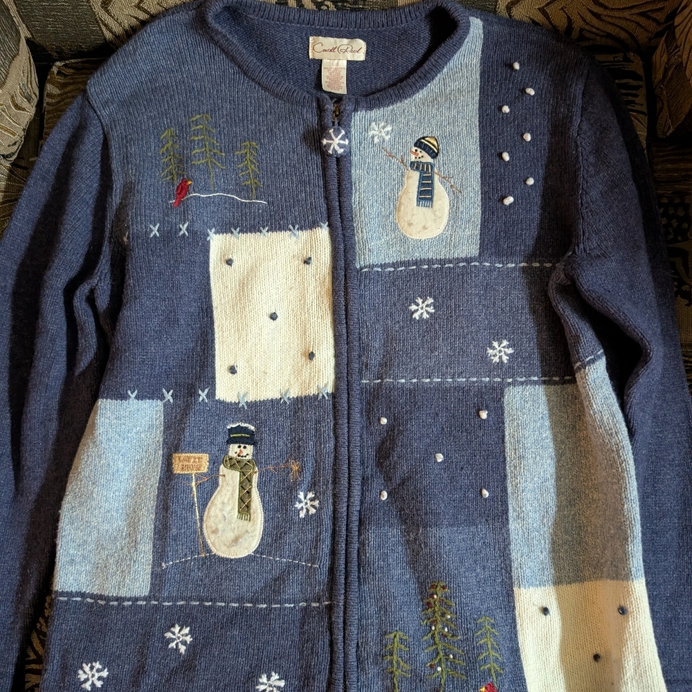 Blue Snowman Cardigan Sweater